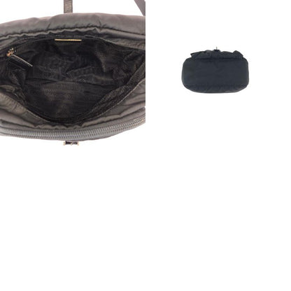 Prada Tessuto Black Silver Nylon Leather Shoulder Bag