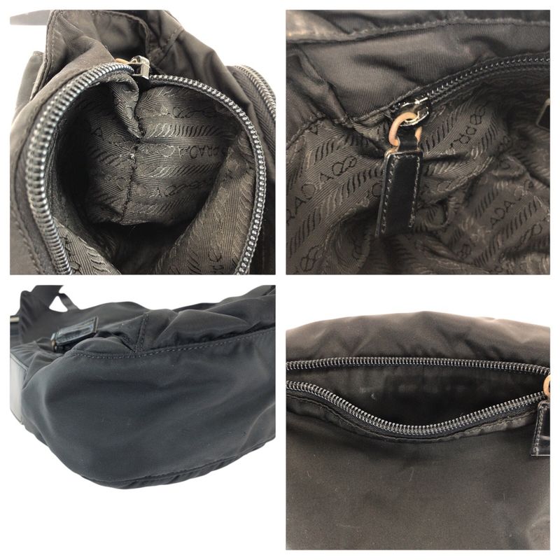 Prada Tessuto Black Silver Nylon Leather Shoulder Bag