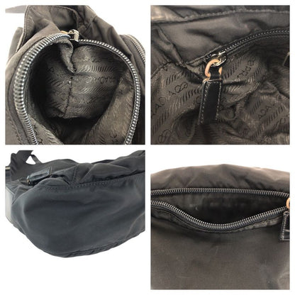 Prada Tessuto Black Silver Nylon Leather Shoulder Bag