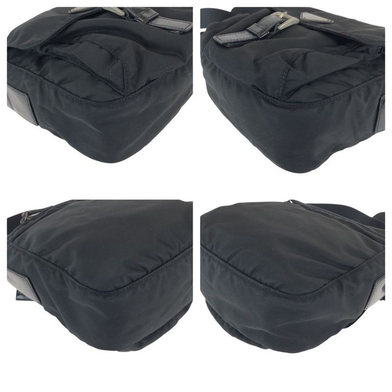 Prada Tessuto Black Silver Nylon Leather Shoulder Bag