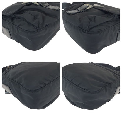 Prada Tessuto Black Silver Nylon Leather Shoulder Bag