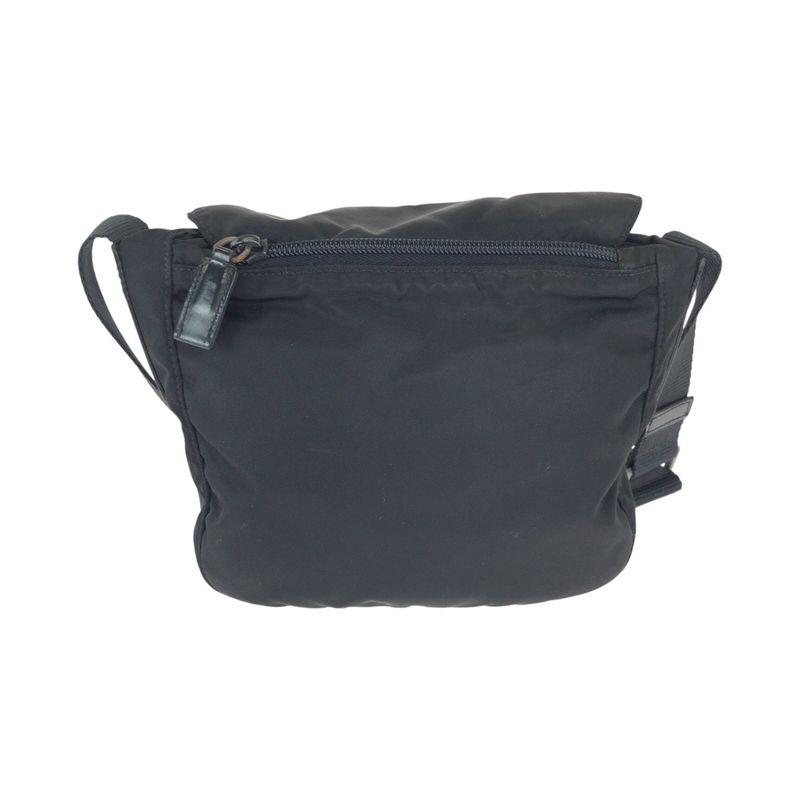 Prada Tessuto Black Silver Nylon Leather Shoulder Bag