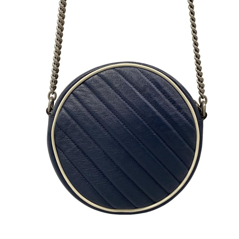 Gucci Shoulder Bag GG Marmont Round Mini Navy White Chain