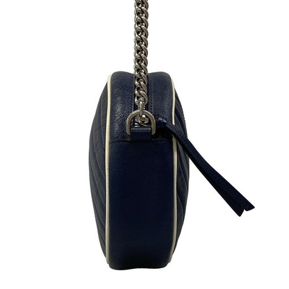 Gucci Shoulder Bag GG Marmont Round Mini Navy White Chain