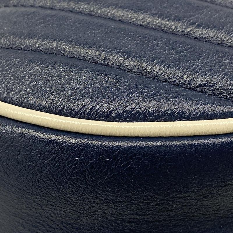 Gucci Shoulder Bag GG Marmont Round Mini Navy White Chain
