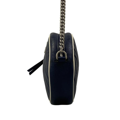 Gucci Shoulder Bag GG Marmont Round Mini Navy White Chain