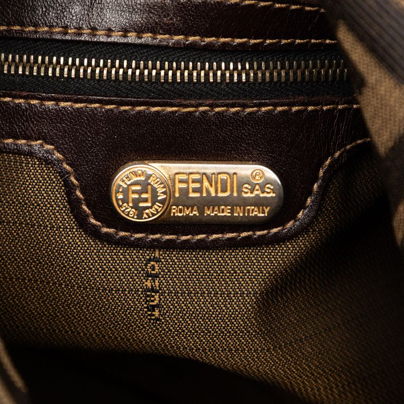 Fendi Zucca Mamma Bucket Shoulder Bag Khaki Brown Canvas Leather