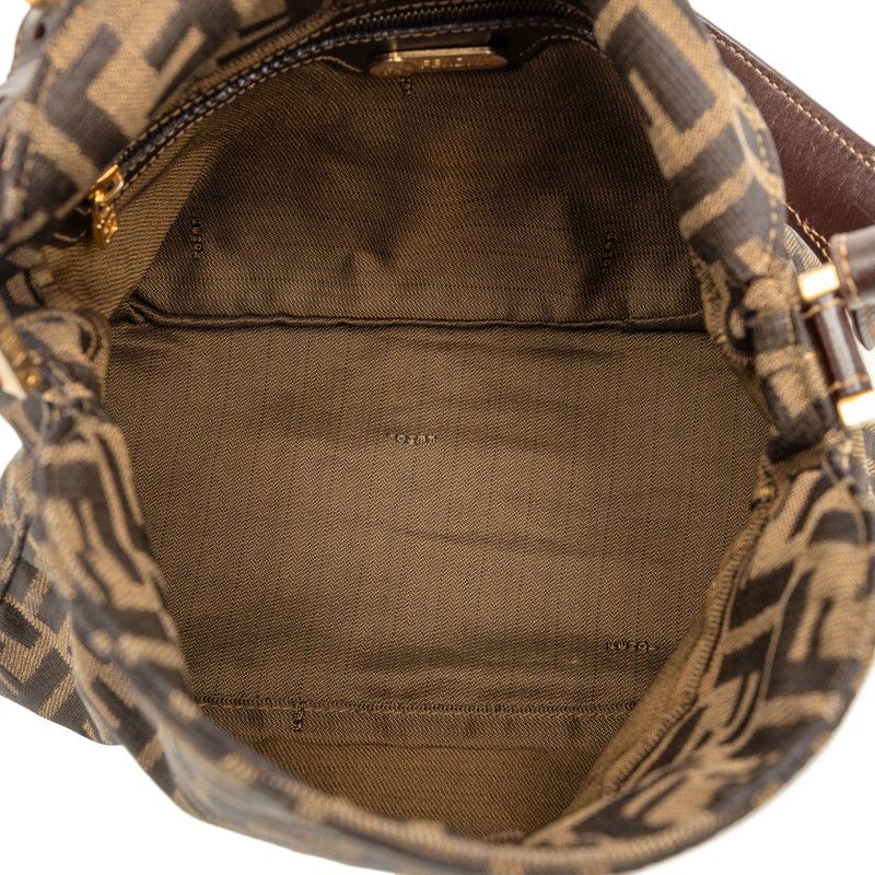 Fendi Zucca Mamma Bucket Shoulder Bag Khaki Brown Canvas Leather