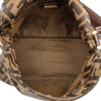 Fendi Zucca Mamma Bucket Shoulder Bag Khaki Brown Canvas Leather