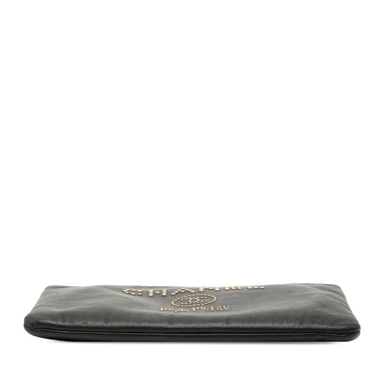 Chanel Studs CC Logo Black Caviar Leather Clutch