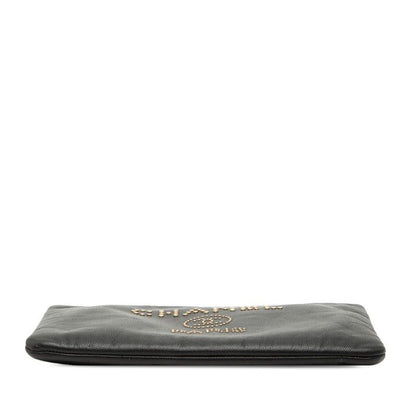 Chanel Studs CC Logo Black Caviar Leather Clutch