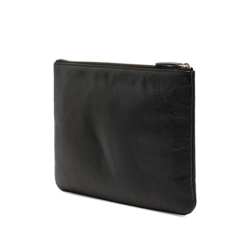 Chanel Studs CC Logo Black Caviar Leather Clutch