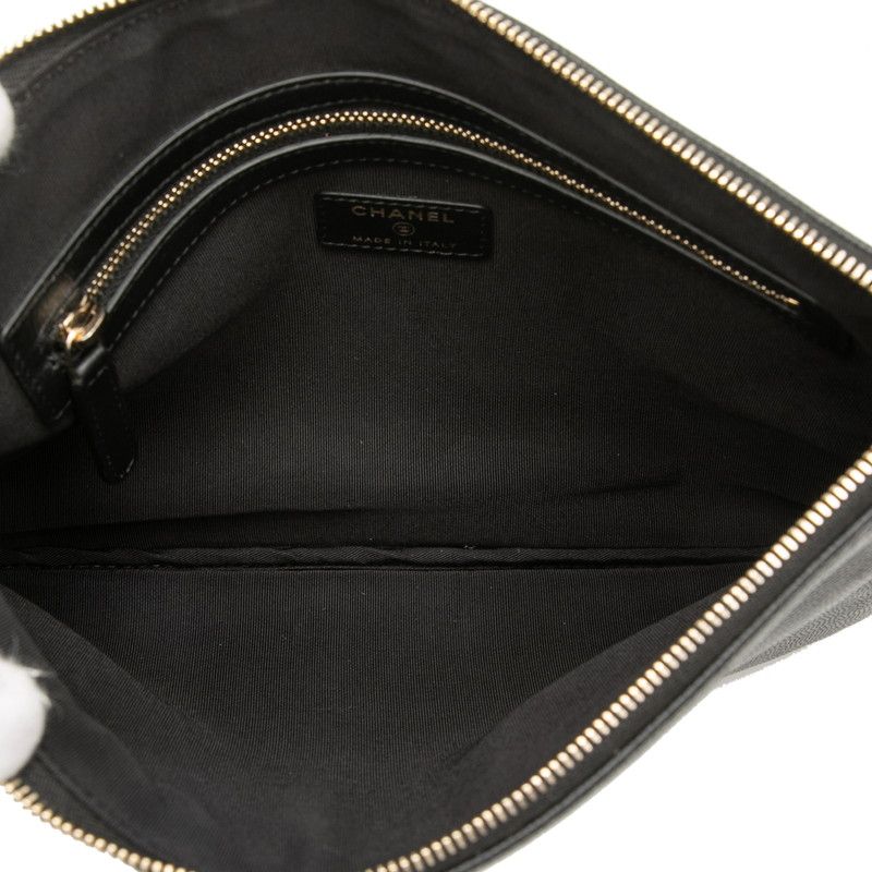 Chanel Studs CC Logo Black Caviar Leather Clutch