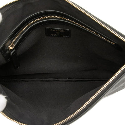 Chanel Studs CC Logo Black Caviar Leather Clutch