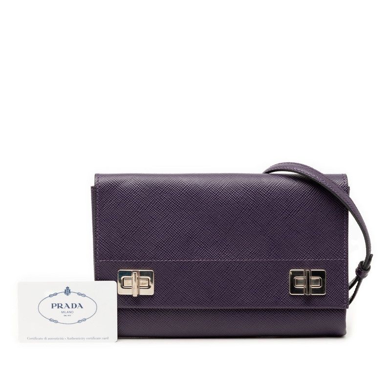 Prada Chain Shoulder Bag Purple Saffiano Leather