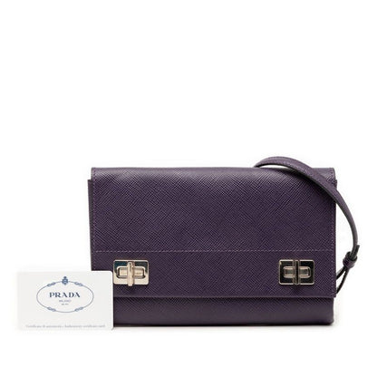 Prada Chain Shoulder Bag Purple Saffiano Leather