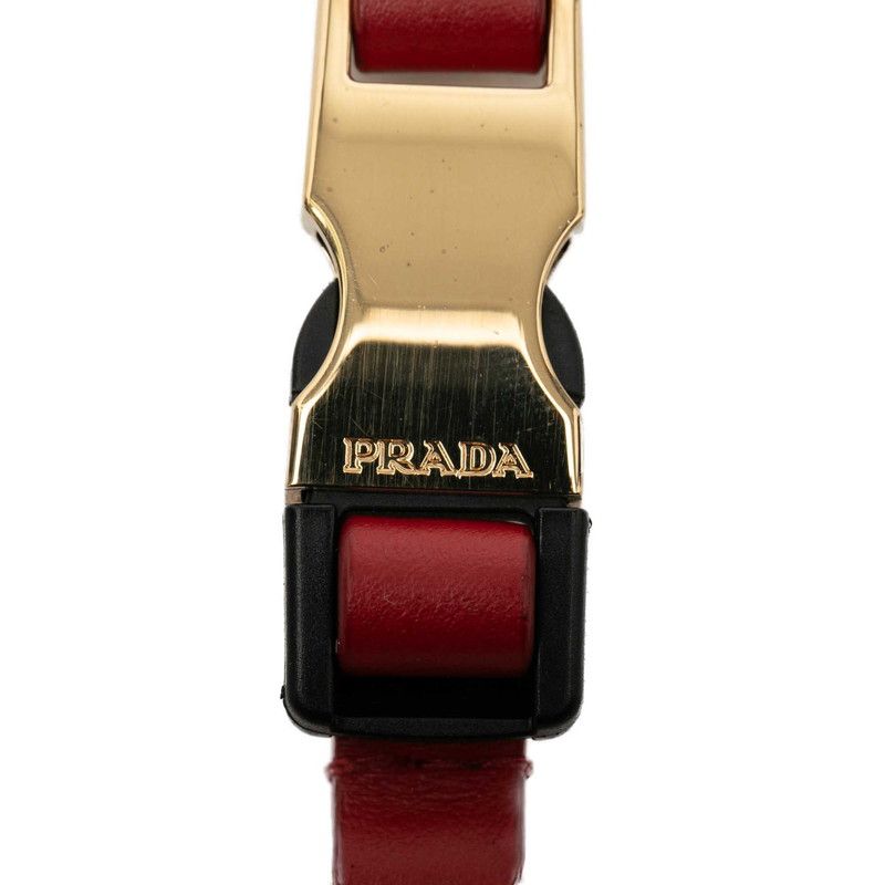 Prada Key Holder Bag Charm Gold Red Plated Leather