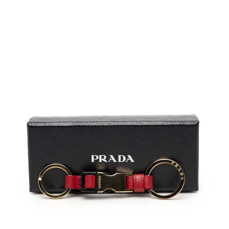 Prada Key Holder Bag Charm Gold Red Plated Leather