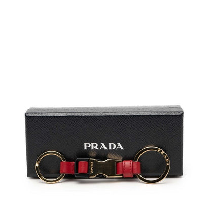 Prada Key Holder Bag Charm Gold Red Plated Leather
