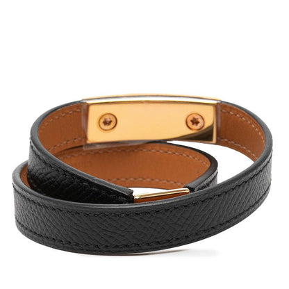Hermes Rival Double Tour Bracelet 2 s Black Gold Veau Epsom Plated