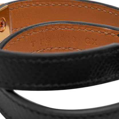 Hermes Rival Double Tour Bracelet 2 s Black Gold Veau Epsom Plated