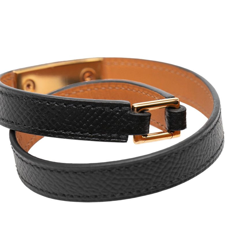 Hermes Rival Double Tour Bracelet 2 s Black Gold Veau Epsom Plated