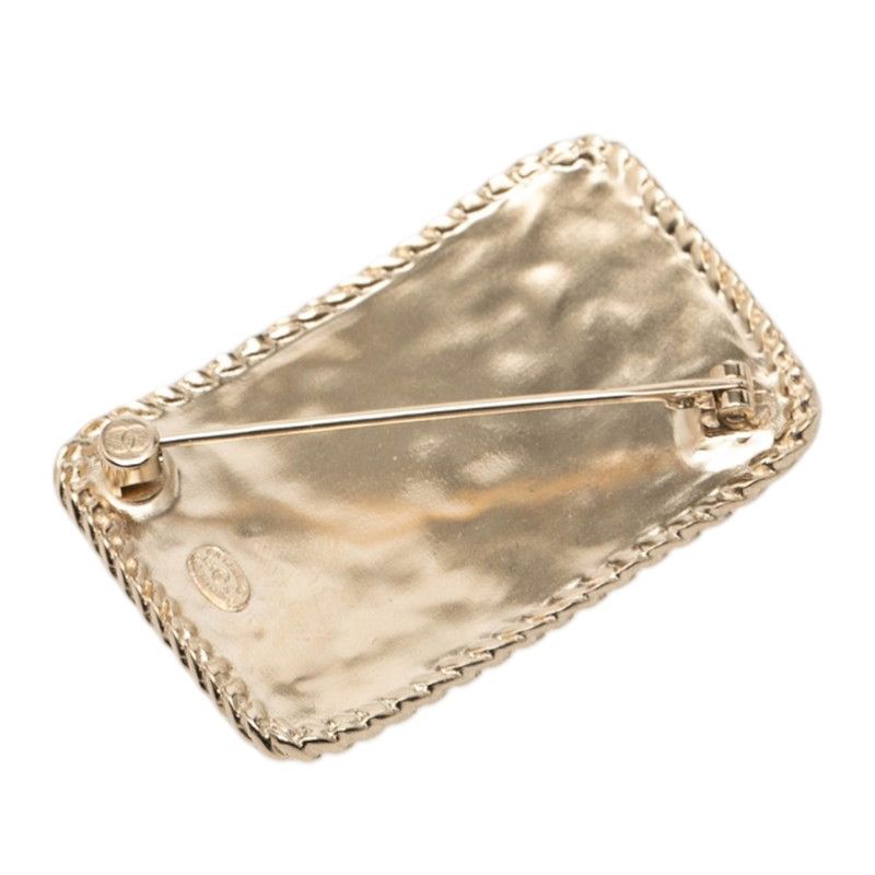 Chanel CC Logo Crown Rhinestone Champagne Gold Plated