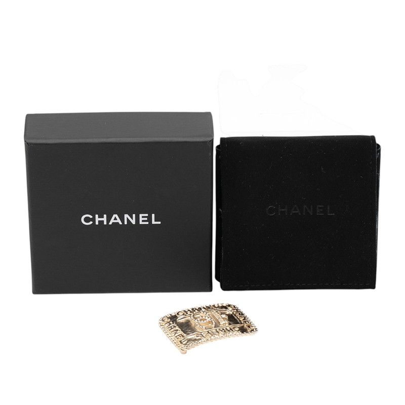 Chanel CC Logo Crown Rhinestone Champagne Gold Plated