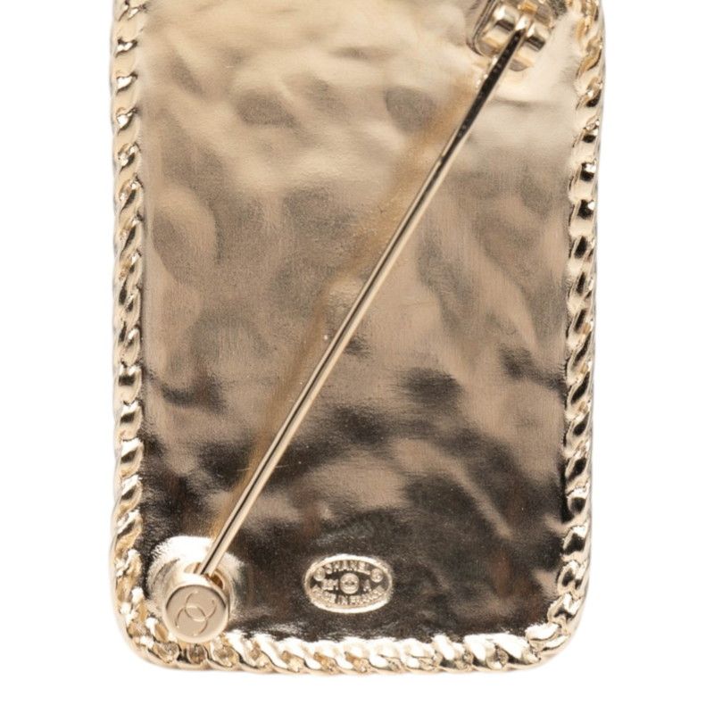 Chanel CC Logo Crown Rhinestone Champagne Gold Plated