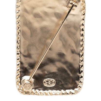 Chanel CC Logo Crown Rhinestone Champagne Gold Plated