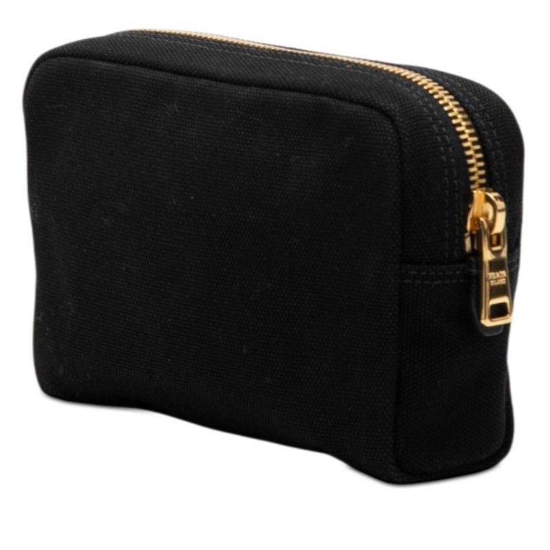 Prada Logo Canapa Mini Pouch Case Black Canvas