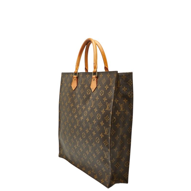 Louis Vuitton Monogram Sac Plat Tote Brown Leather