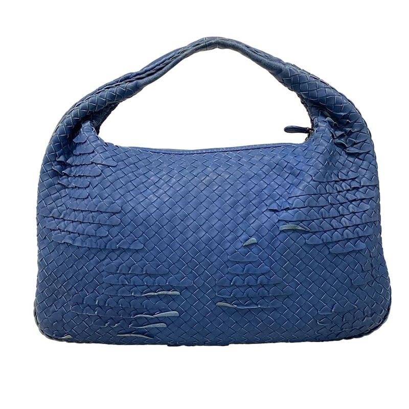 Bottega Veneta Handbag Intrecciato Blue Ruffle Leather