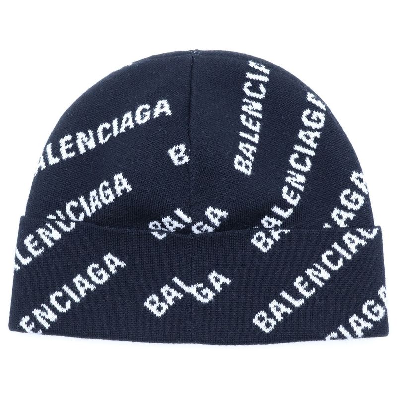 Balenciaga All Over Logo Wool Knit Hat Black