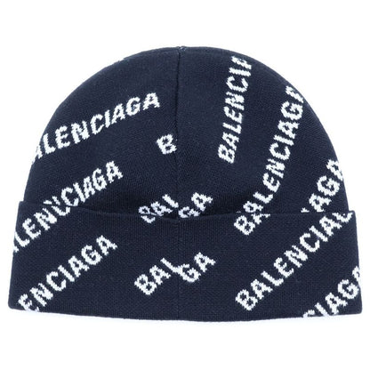 Balenciaga All Over Logo Wool Knit Hat Black