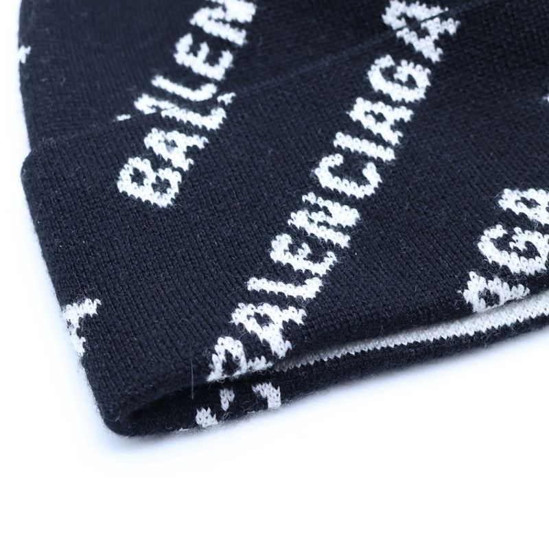 Balenciaga All Over Logo Wool Knit Hat Black