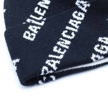 Balenciaga All Over Logo Wool Knit Hat Black