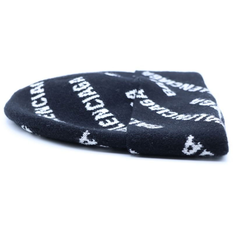 Balenciaga All Over Logo Wool Knit Hat Black