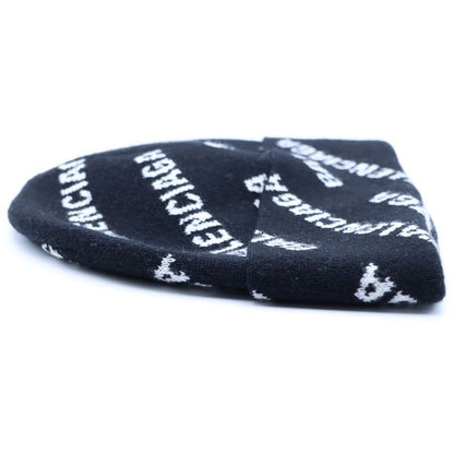 Balenciaga All Over Logo Wool Knit Hat Black