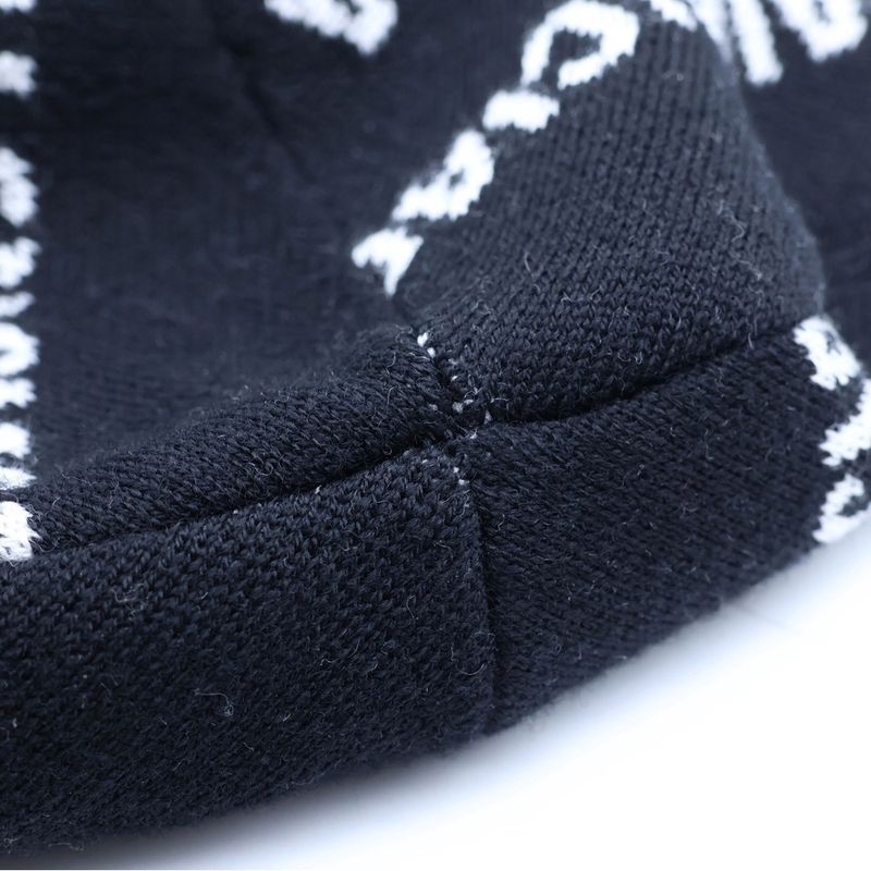 Balenciaga All Over Logo Wool Knit Hat Black