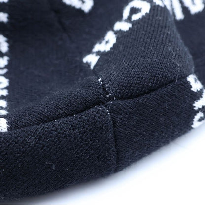 Balenciaga All Over Logo Wool Knit Hat Black