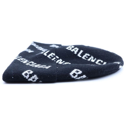Balenciaga All Over Logo Wool Knit Hat Black