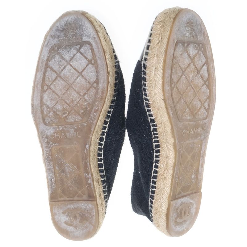 Chanel Cccoco Mark Espadrille Flat Shoes Black