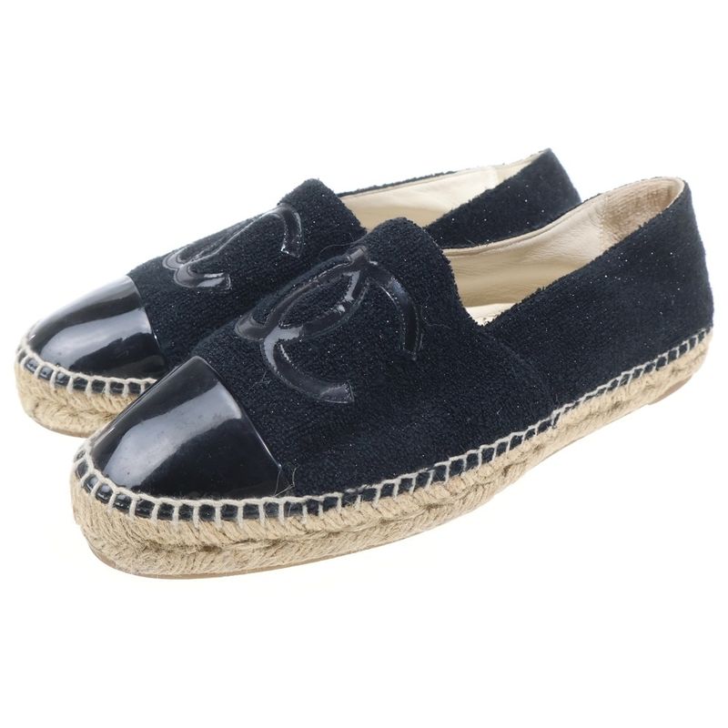 Chanel Cccoco Mark Espadrille Flat Shoes Black