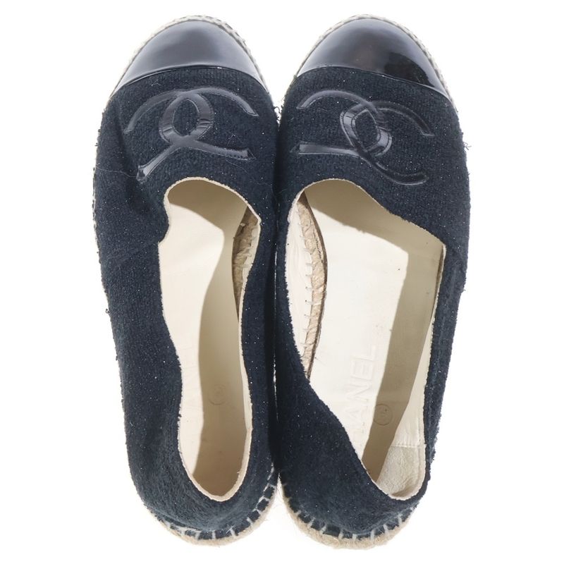 Chanel Cccoco Mark Espadrille Flat Shoes Black