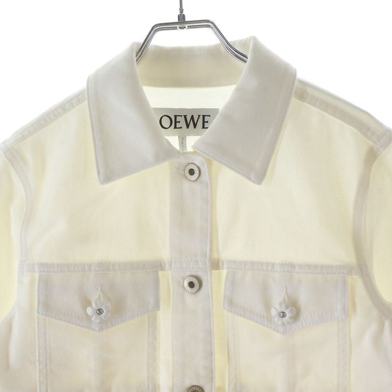 Loewe Sleeve Flower Button Denim Trucker Jacket White