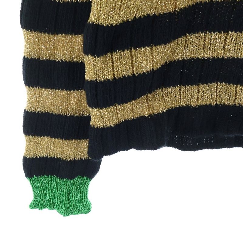Gucci Patch Long Sleeve Lame Thread Sweater Black Gold