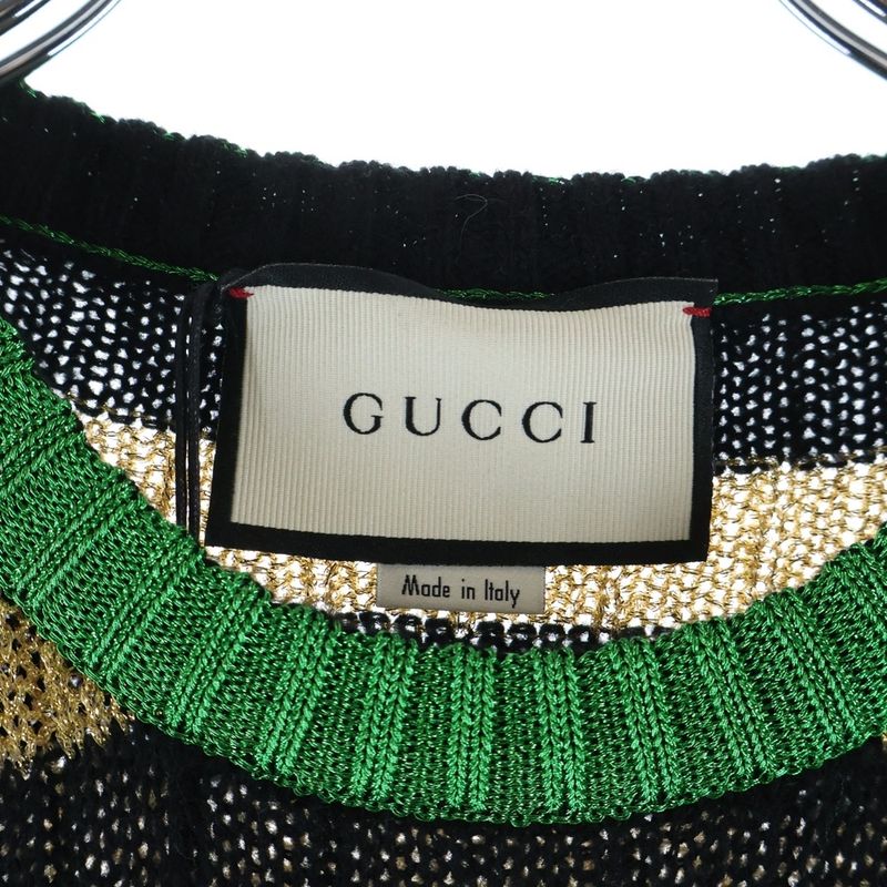 Gucci Patch Long Sleeve Lame Thread Sweater Black Gold