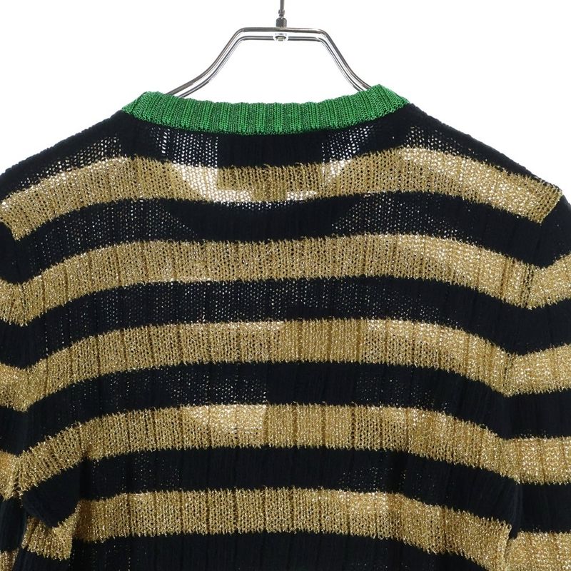 Gucci Patch Long Sleeve Lame Thread Sweater Black Gold