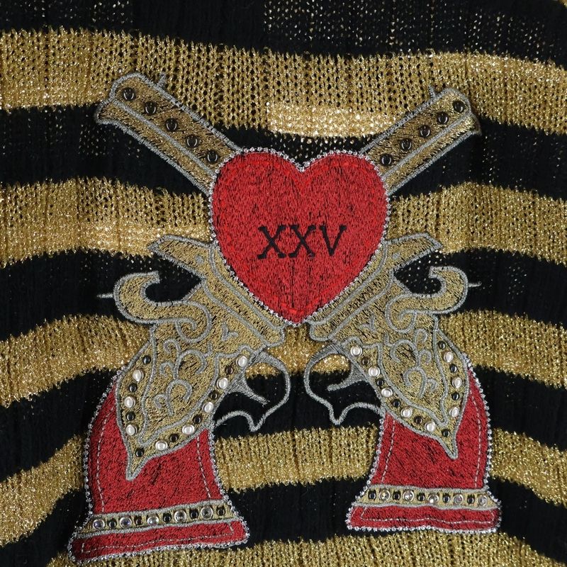 Gucci Patch Long Sleeve Lame Thread Sweater Black Gold